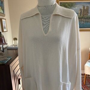 Minnie  Rose 100% Cashmere Oversized V-Neck Tunic Sweater – Winter White-NWT